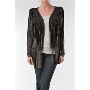 Washed jersey Moto-style fringe jacket szS